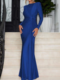 Ruched Knot Front Long Sleeve Maxi Dress - WYNFLARE