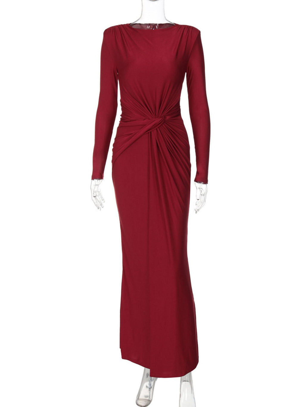 Ruched Knot Front Long Sleeve Maxi Dress - WYNFLARE