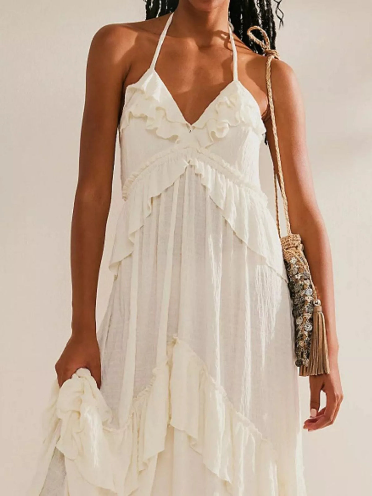 Ruffled Halter Neck Maxi Dress - WYNFLARE