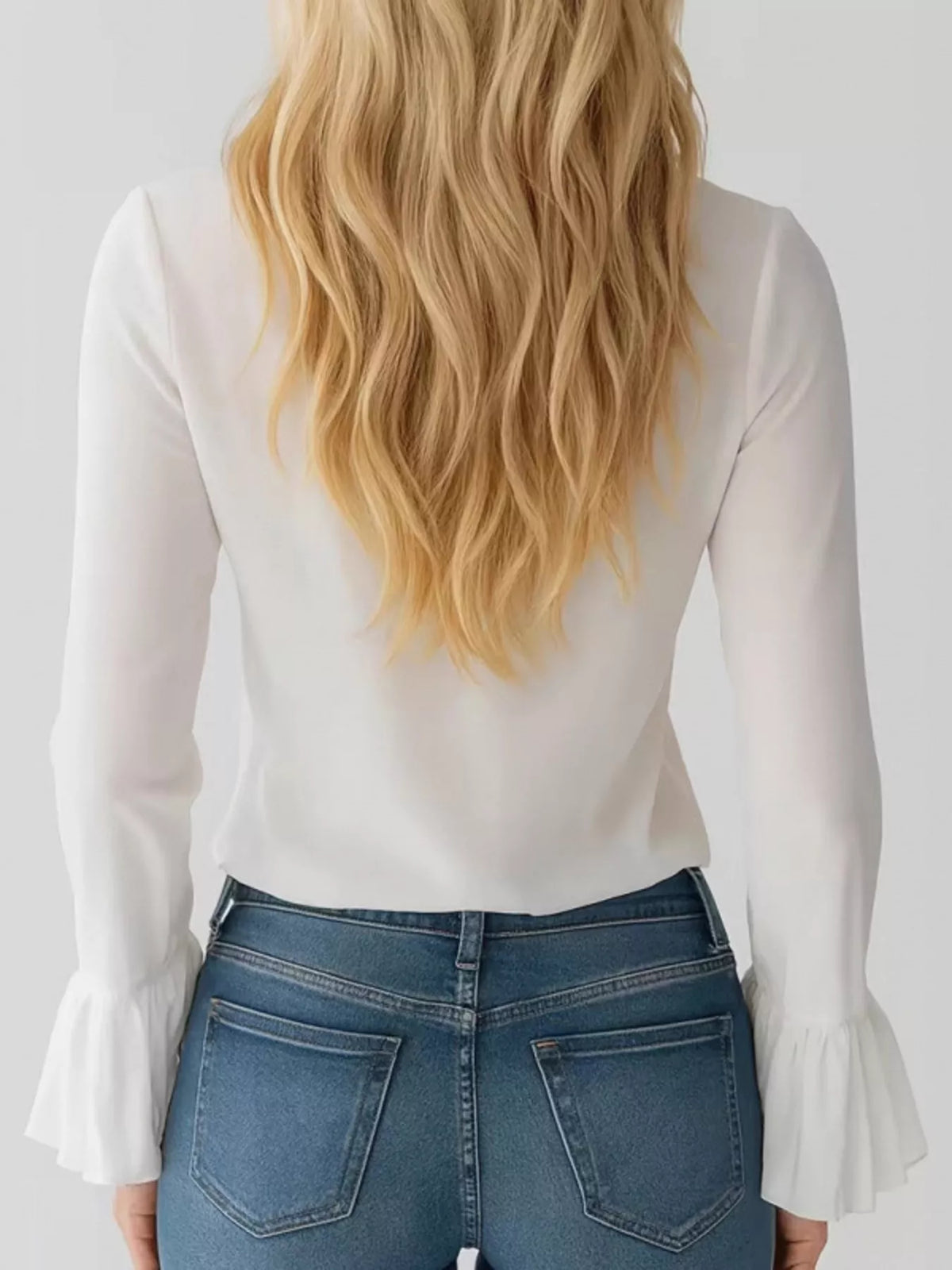 Ruffled Tie Front Flare Sleeve Blouse - WYNFLARE