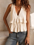 Ruffled V-Neck Sleeveless Top - WYNFLARE