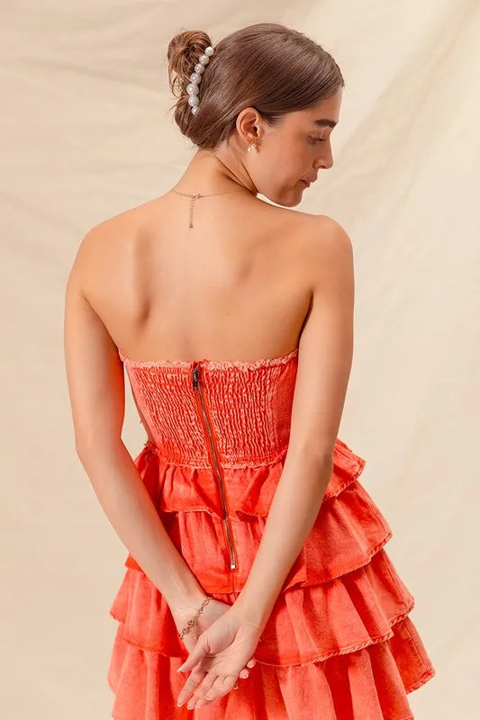 SO ME Strapless Ruffle Layered Game Day Cheer Up Dress - WYNFLARE