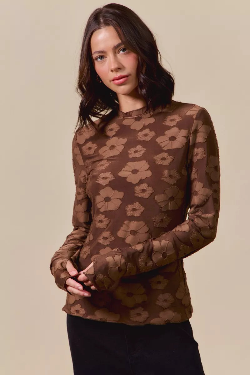 SO ME Stretched Jacquard Casual Tops with Thumb Opening - WYNFLARE