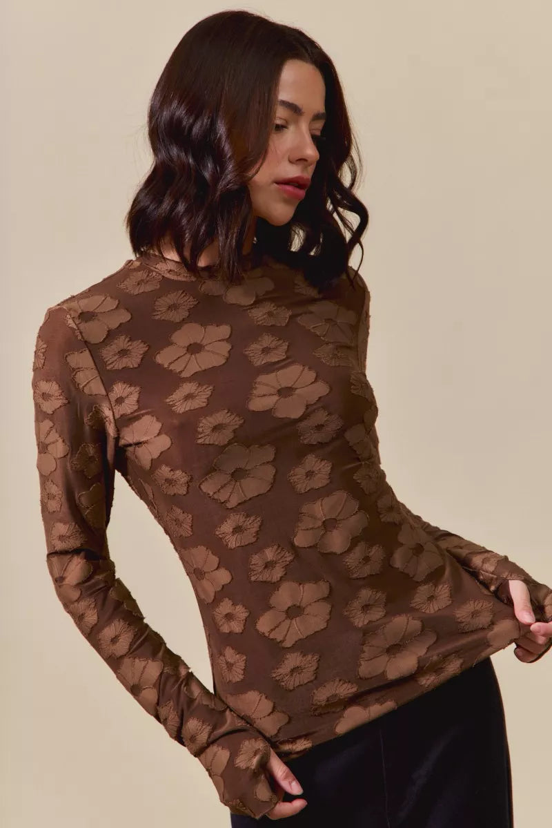 SO ME Stretched Jacquard Casual Tops with Thumb Opening - WYNFLARE