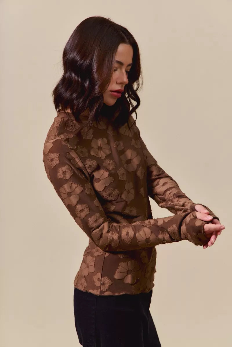 SO ME Stretched Jacquard Casual Tops with Thumb Opening - WYNFLARE