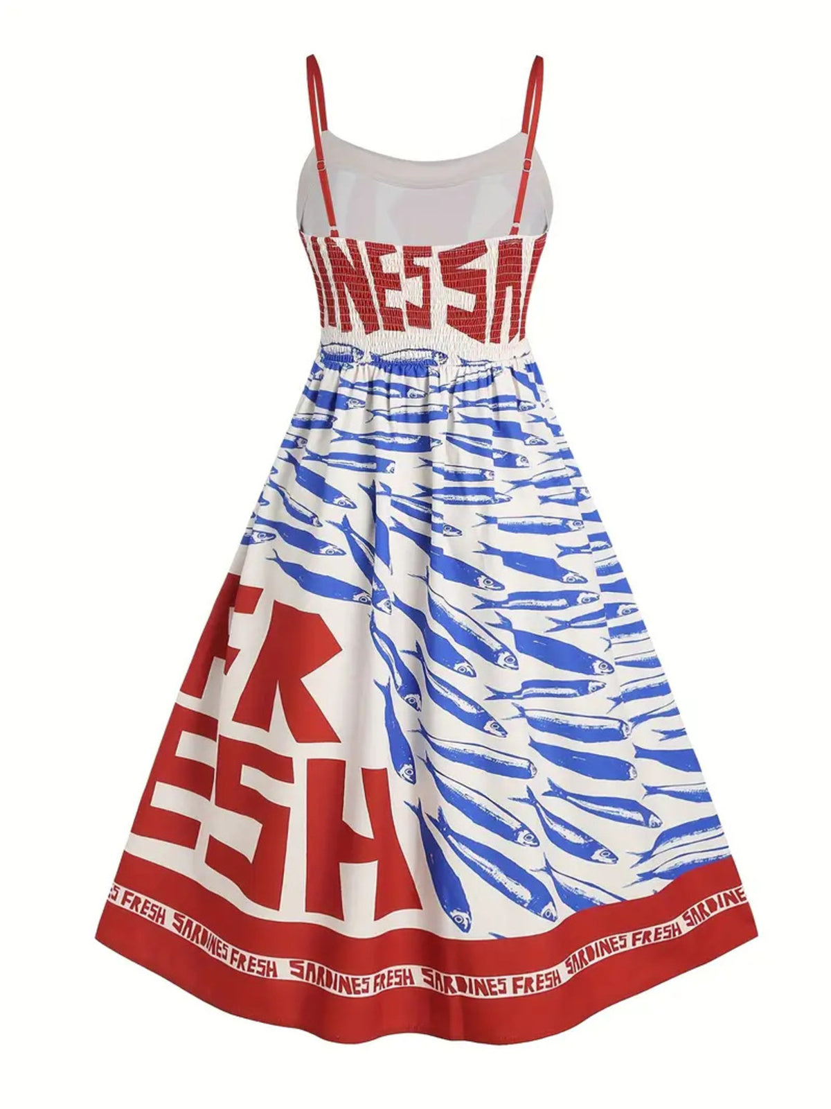 Sardine Print Spaghetti Strap Midi Dress - WYNFLARE
