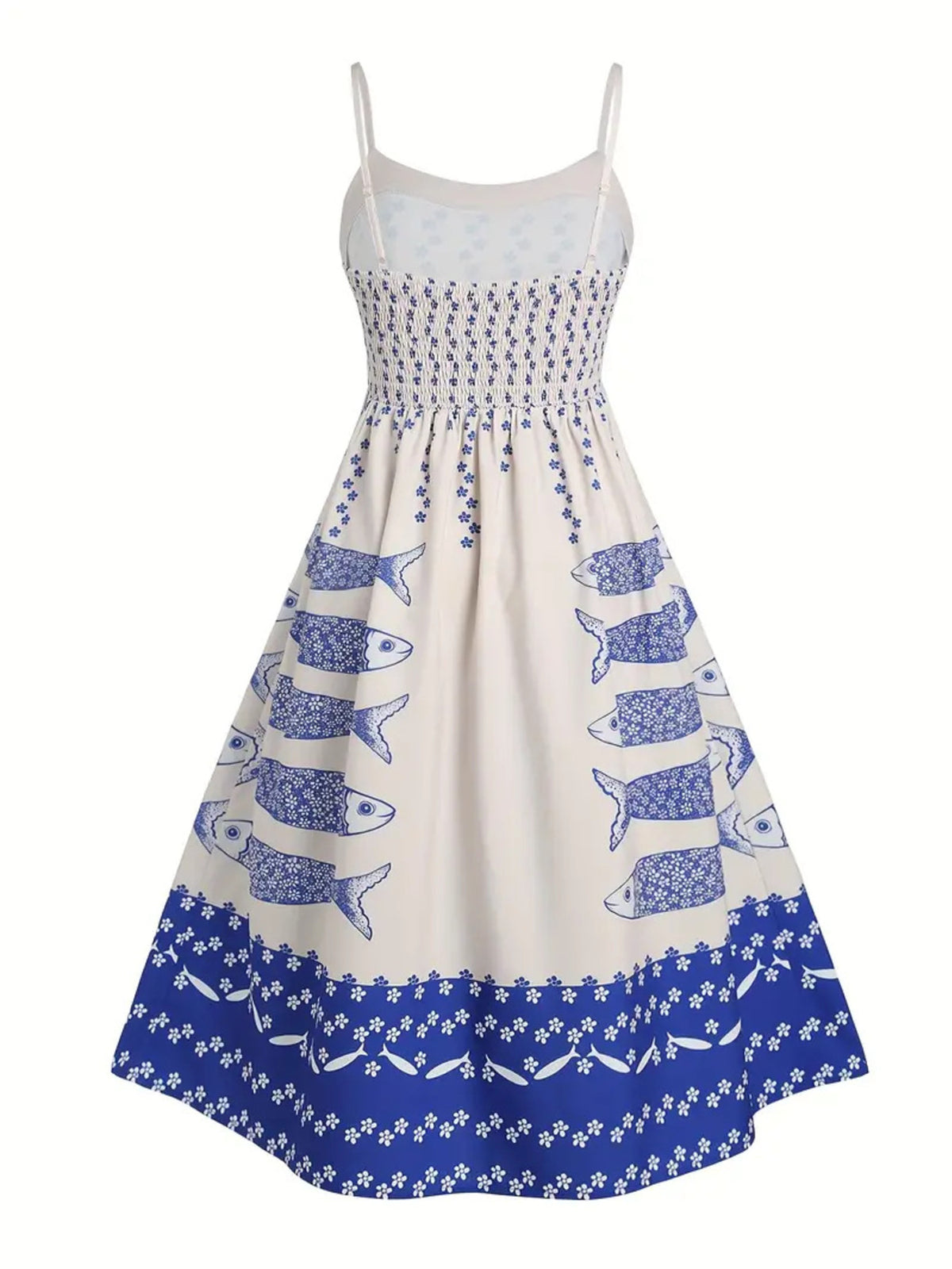 Sardine Print Spaghetti Strap Midi Dress - WYNFLARE