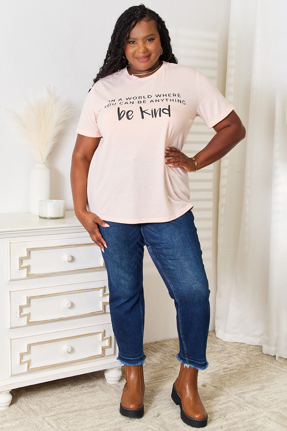 Simply Love Slogan Graphic Cuffed T-Shirt - WYNFLARE