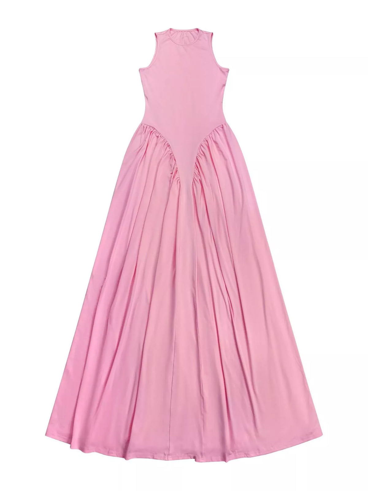 Sleeveless Pleated O-Neck Maxi Dress - WYNFLARE