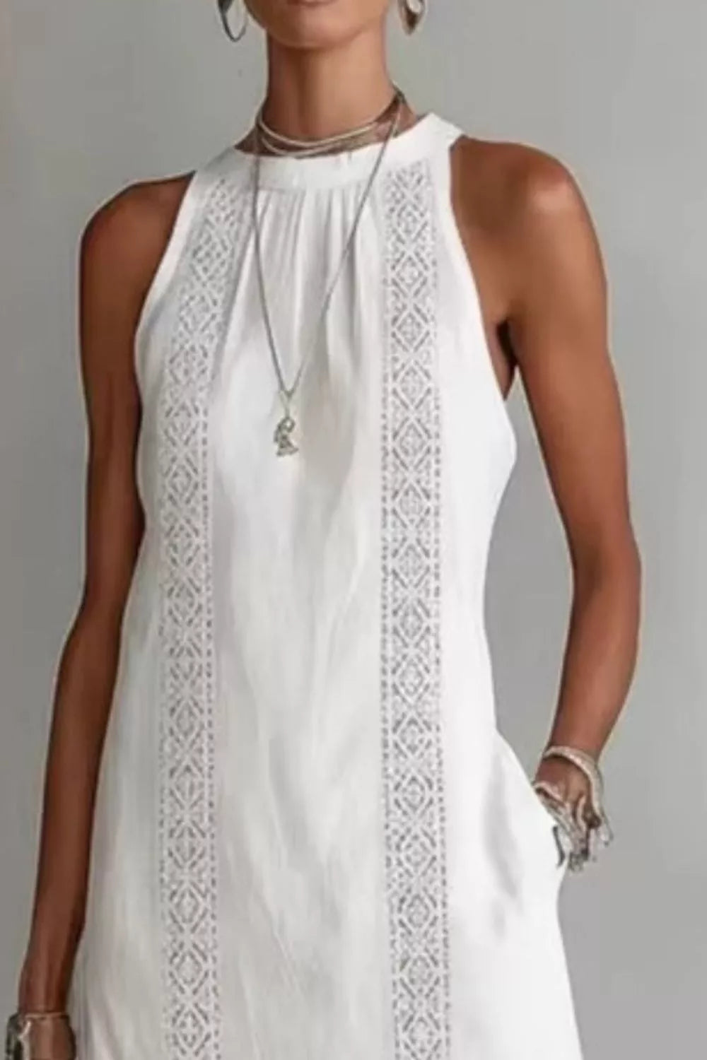 Sleeveless Side Slit Dress with Pockets - WYNFLARE