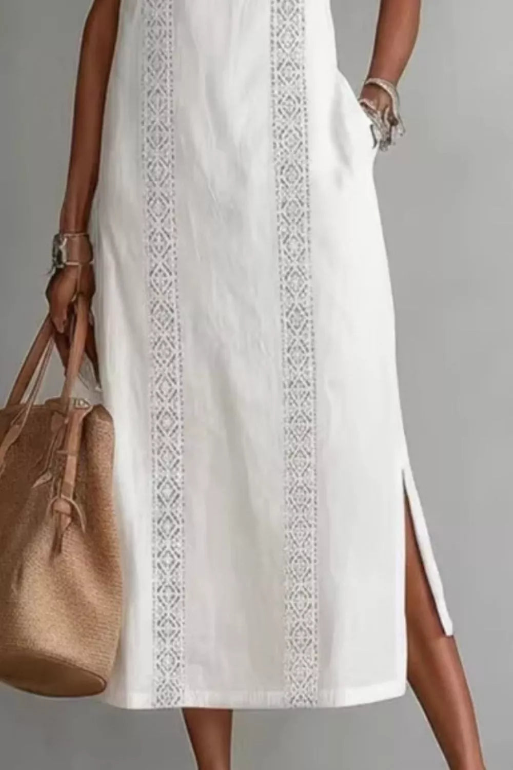 Sleeveless Side Slit Dress with Pockets - WYNFLARE