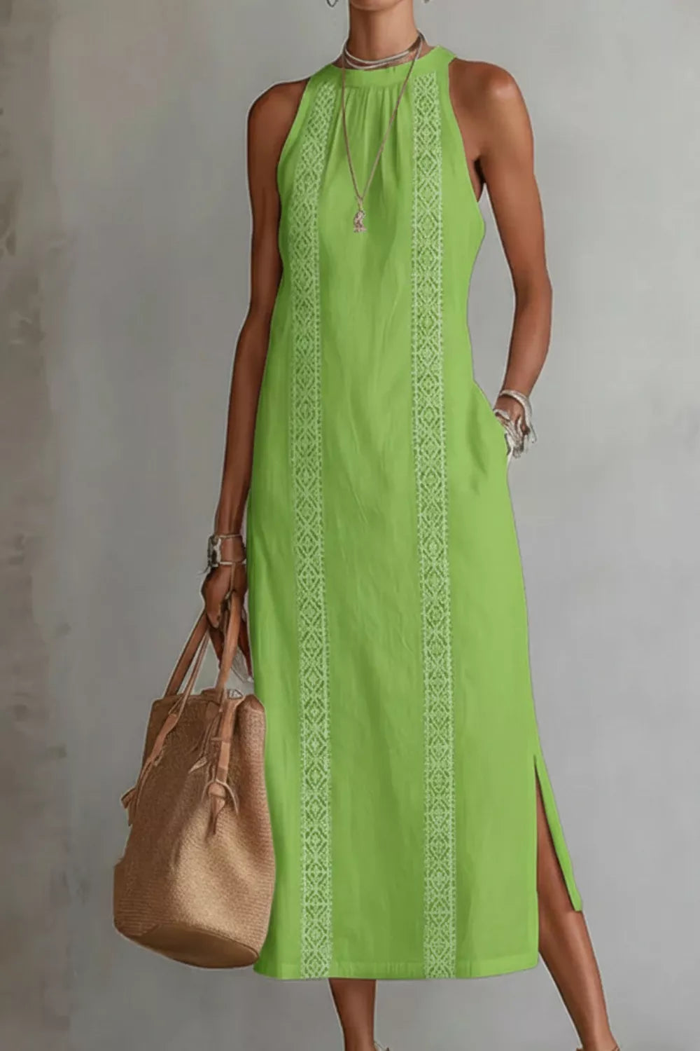 Sleeveless Side Slit Dress with Pockets - WYNFLARE