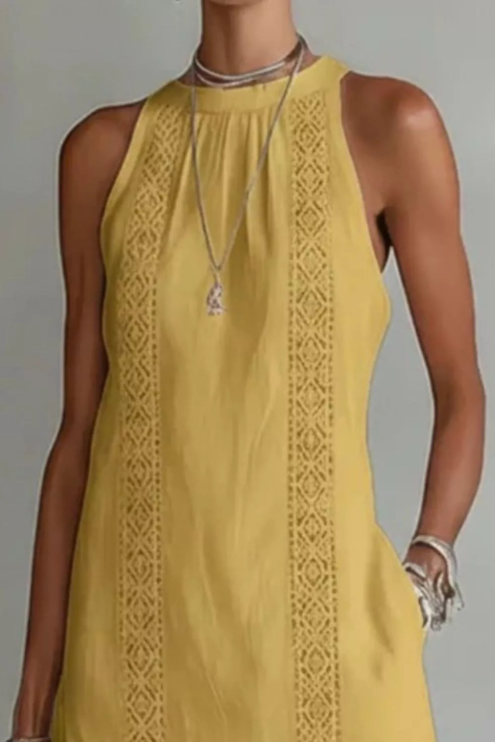 Sleeveless Side Slit Dress with Pockets - WYNFLARE