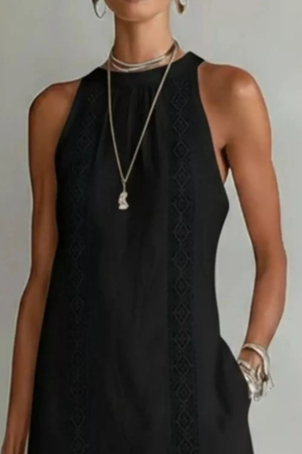Sleeveless Side Slit Dress with Pockets - WYNFLARE