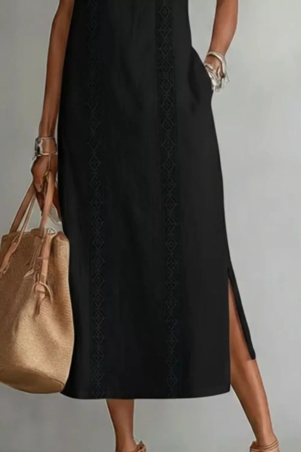 Sleeveless Side Slit Dress with Pockets - WYNFLARE