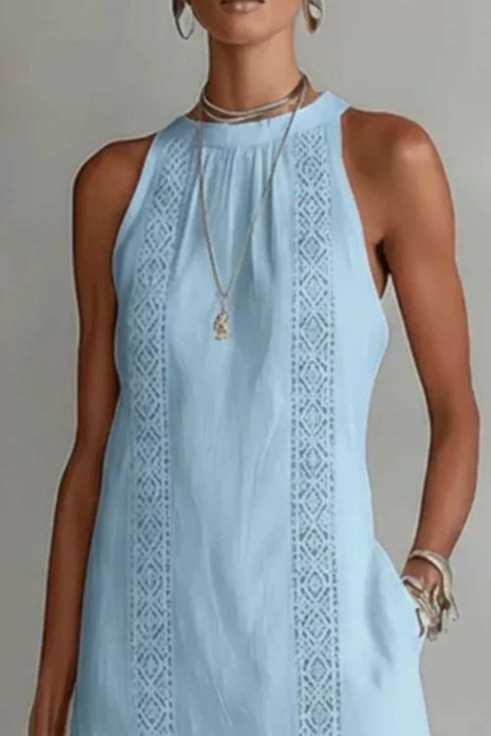 Sleeveless Side Slit Dress with Pockets - WYNFLARE