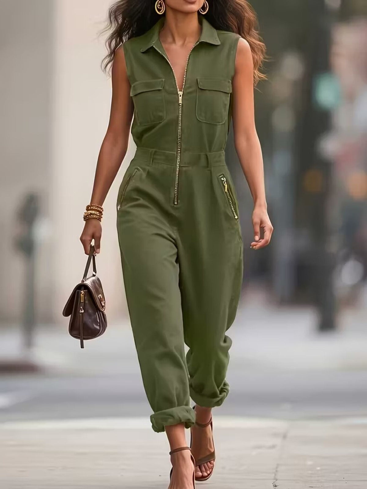 Sleeveless Zip-Up Jumpsuit - WYNFLARE