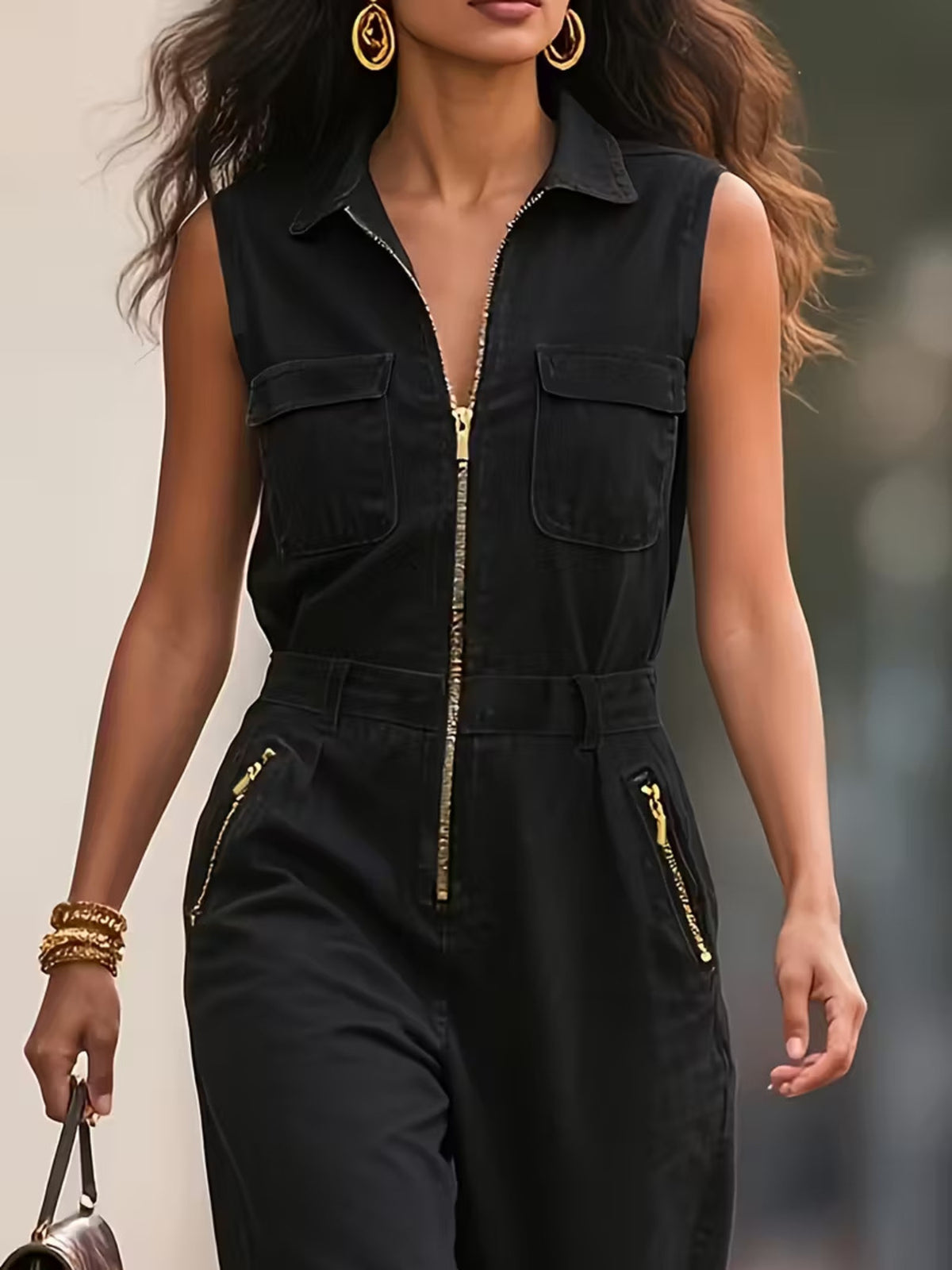 Sleeveless Zip-Up Jumpsuit - WYNFLARE