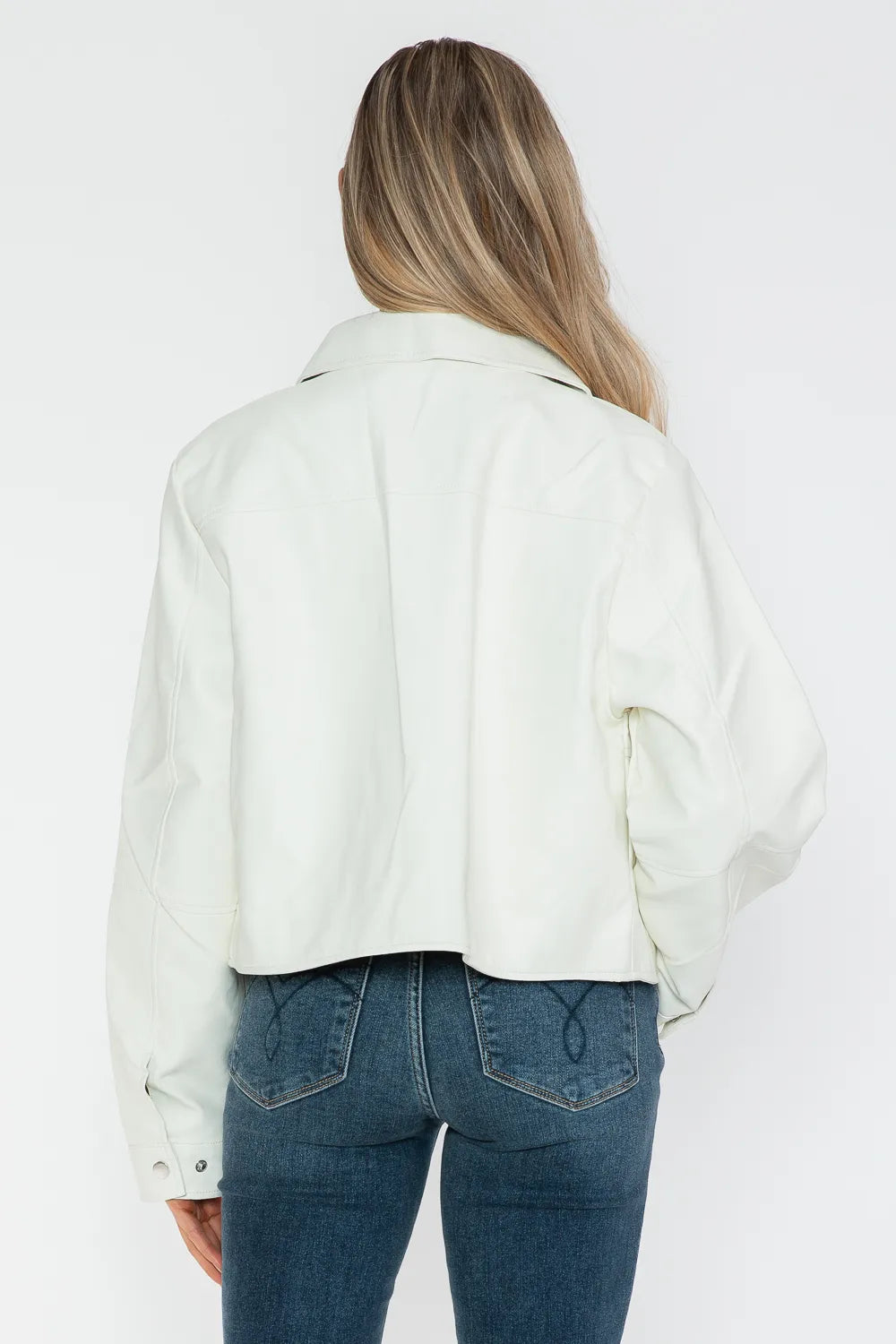 Snobbish Snap Down Long Sleeve PU Leather Jacket - WYNFLARE