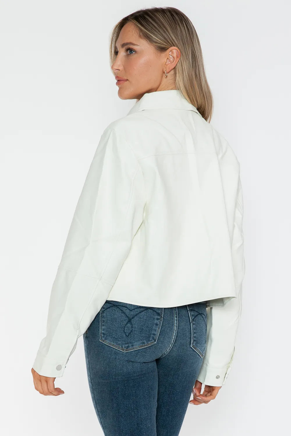 Snobbish Snap Down Long Sleeve PU Leather Jacket - WYNFLARE