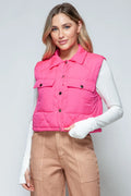 Snobbish Snap Down Quilted Crop Vest - WYNFLARE