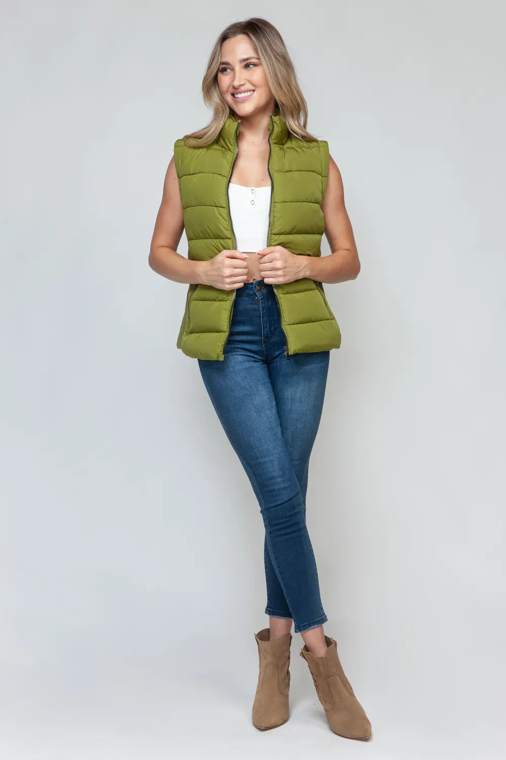 Snobbish Zip Up Turtleneck Vest with Pockets - WYNFLARE