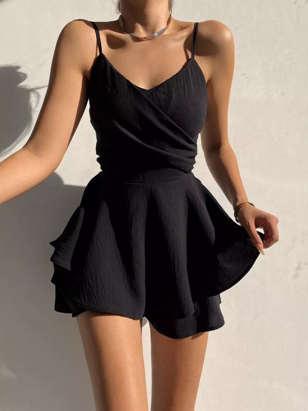 Spaghetti Strap Ruffled Romper - WYNFLARE
