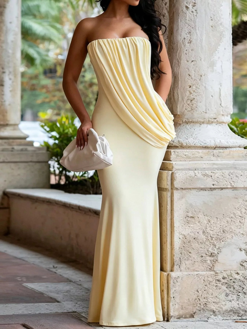 Strapless Draped Maxi Dress - WYNFLARE