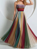 Striped Pleated Tube Maxi Dress - WYNFLARE