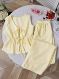 Striped Tie-Front Sleeveless Top and Pants Set - WYNFLARE