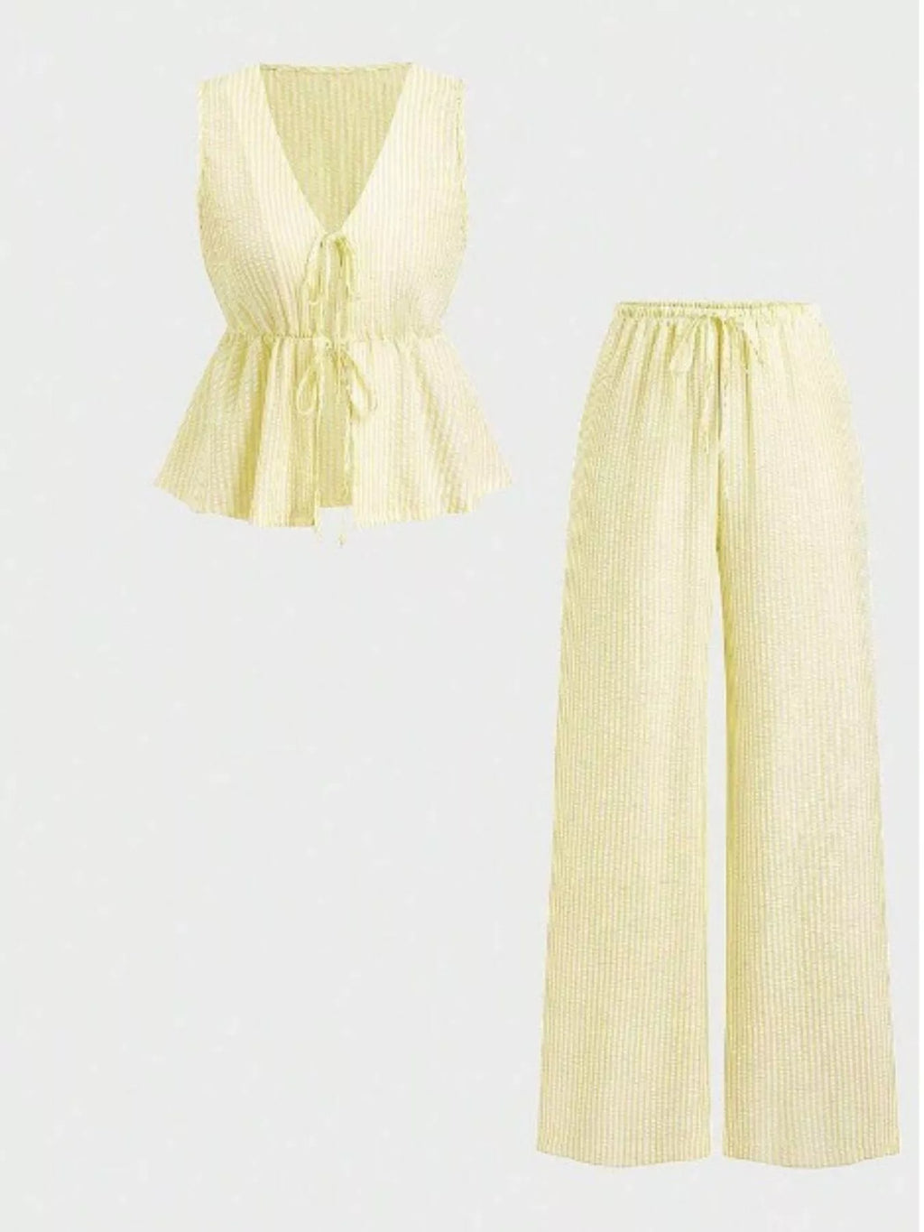 Striped Tie-Front Sleeveless Top and Pants Set - WYNFLARE