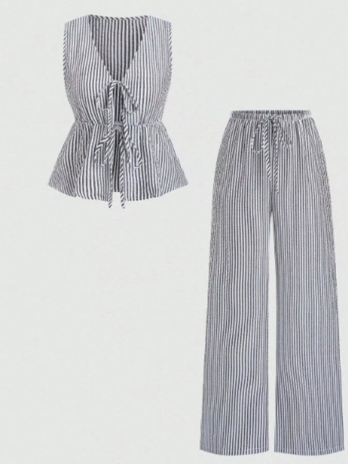 Striped Tie-Front Sleeveless Top and Pants Set - WYNFLARE