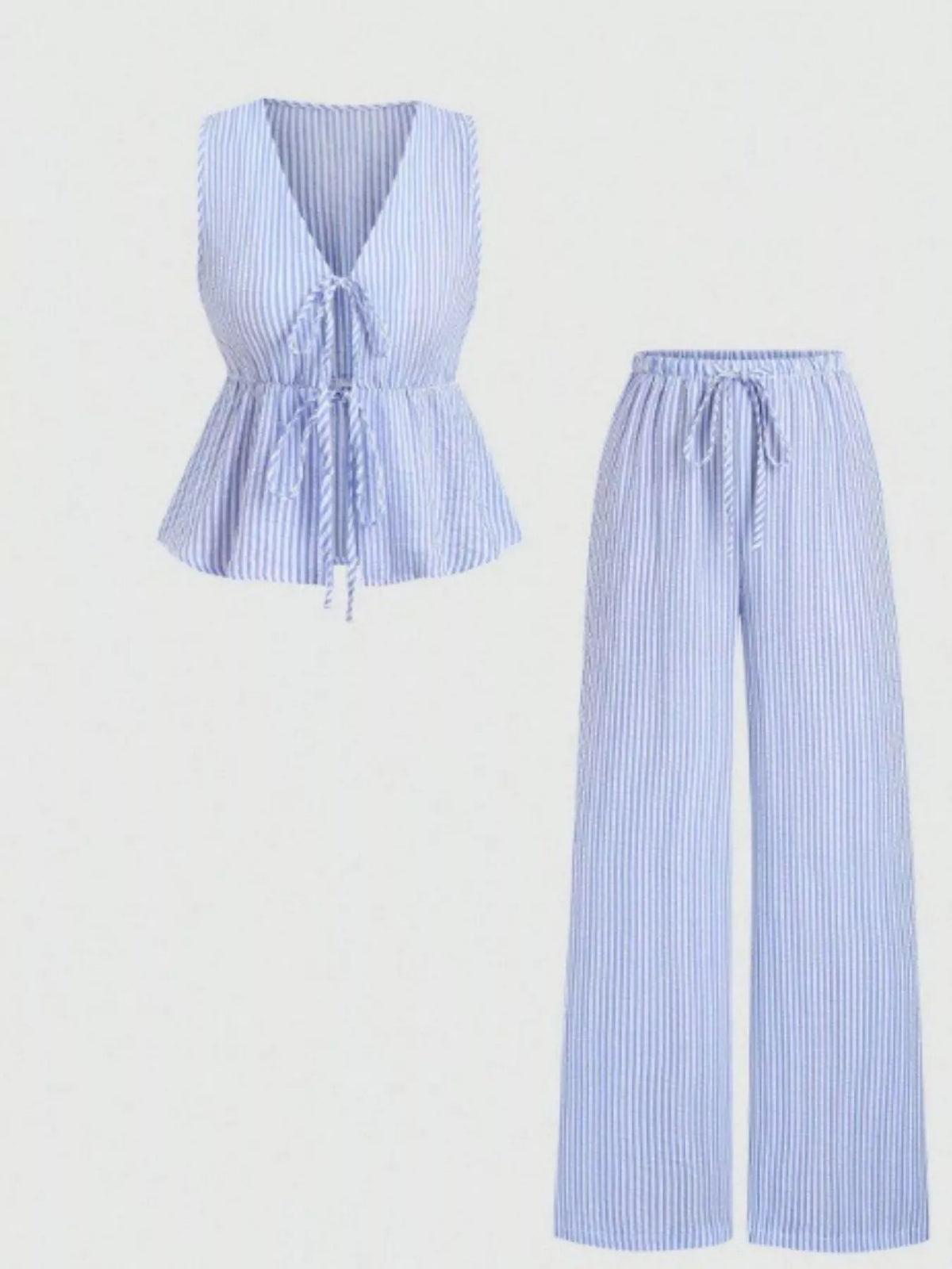 Striped Tie-Front Sleeveless Top and Pants Set - WYNFLARE