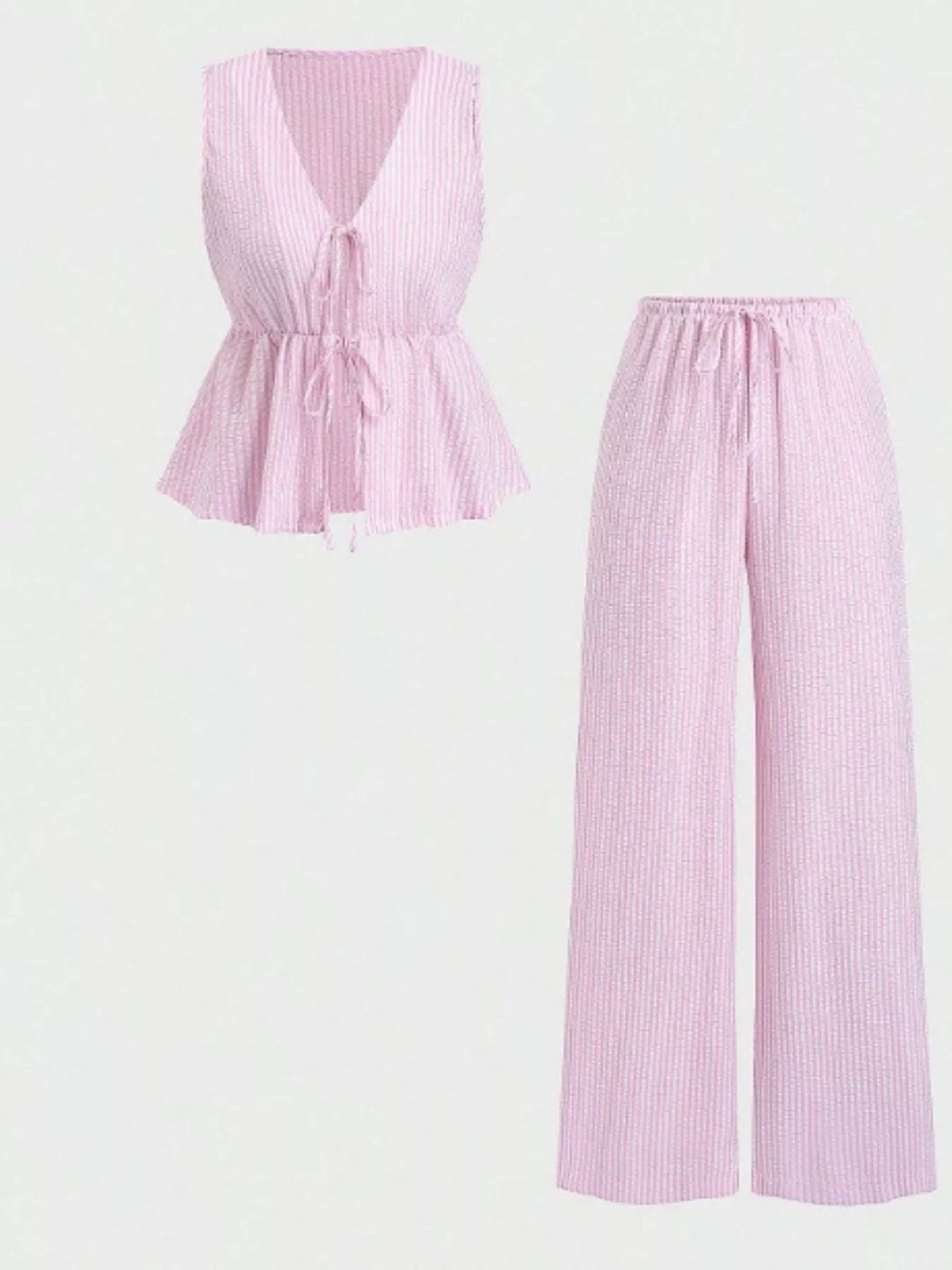 Striped Tie-Front Sleeveless Top and Pants Set - WYNFLARE