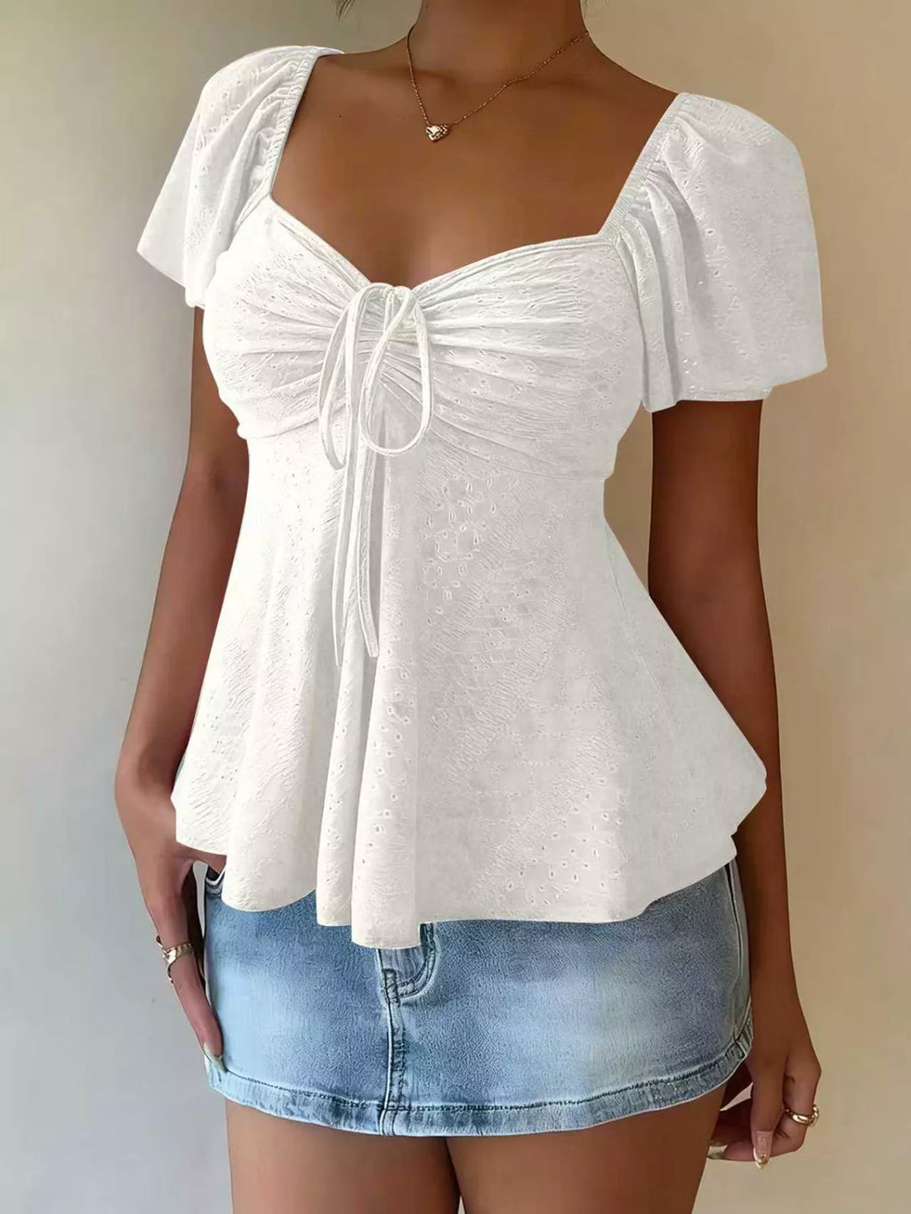 Sweetheart Neck Flutter Sleeve Top - WYNFLARE