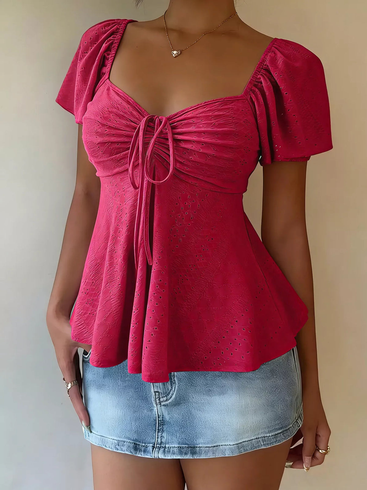 Sweetheart Neck Flutter Sleeve Top - WYNFLARE