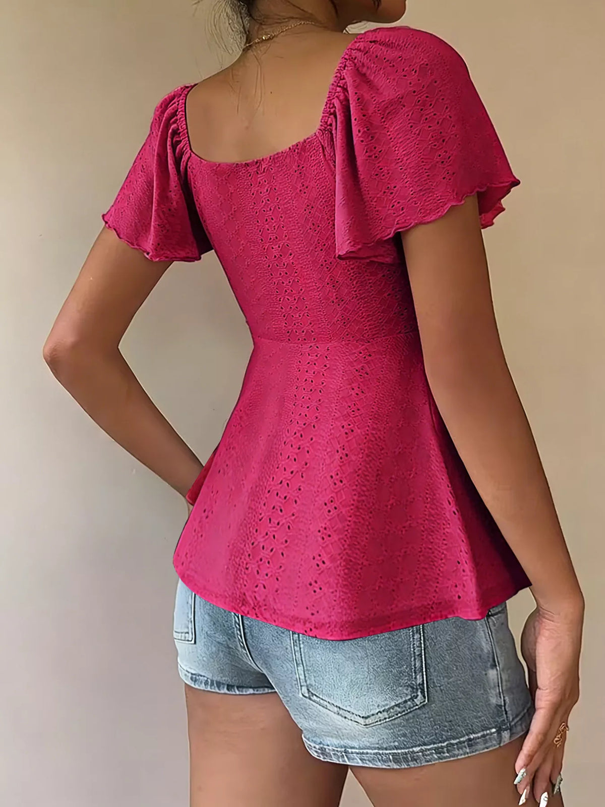 Sweetheart Neck Flutter Sleeve Top - WYNFLARE