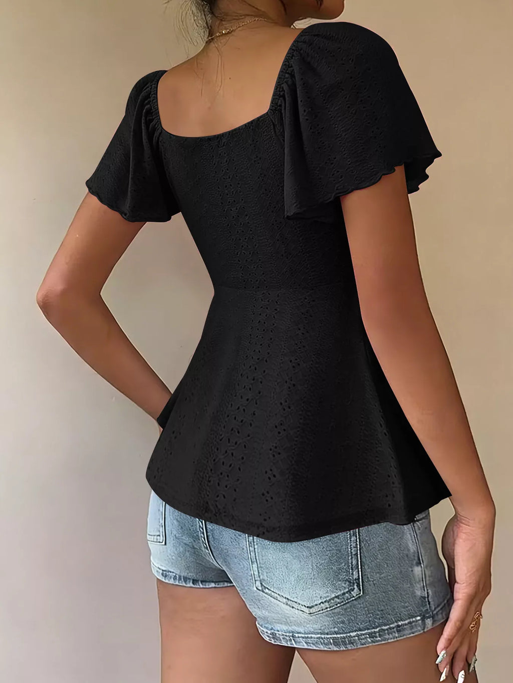 Sweetheart Neck Flutter Sleeve Top - WYNFLARE