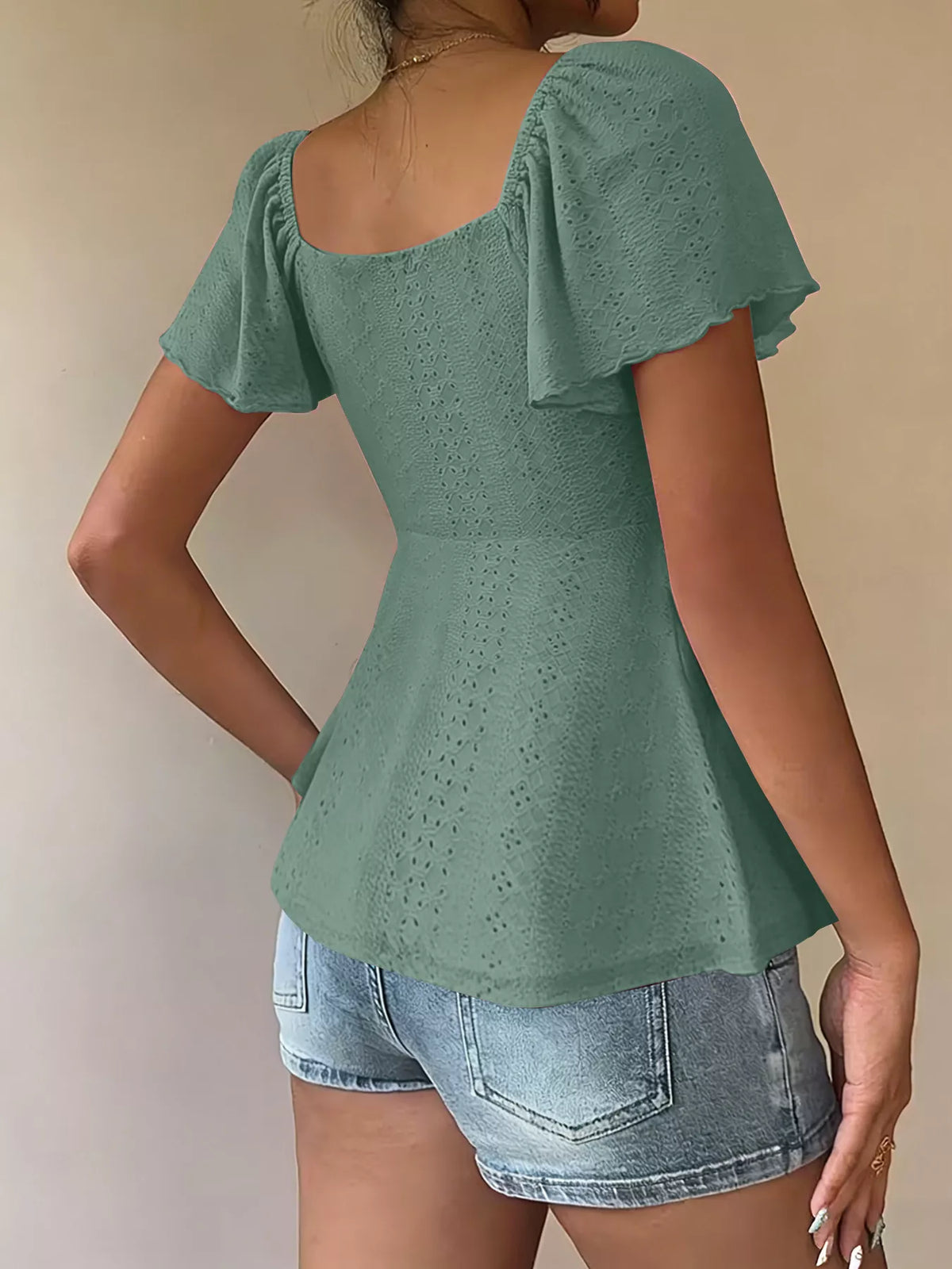 Sweetheart Neck Flutter Sleeve Top - WYNFLARE