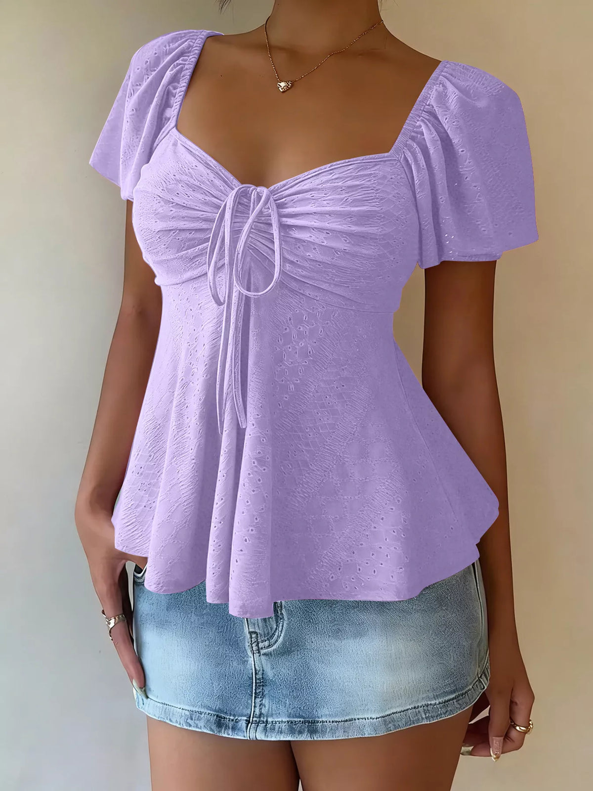 Sweetheart Neck Flutter Sleeve Top - WYNFLARE