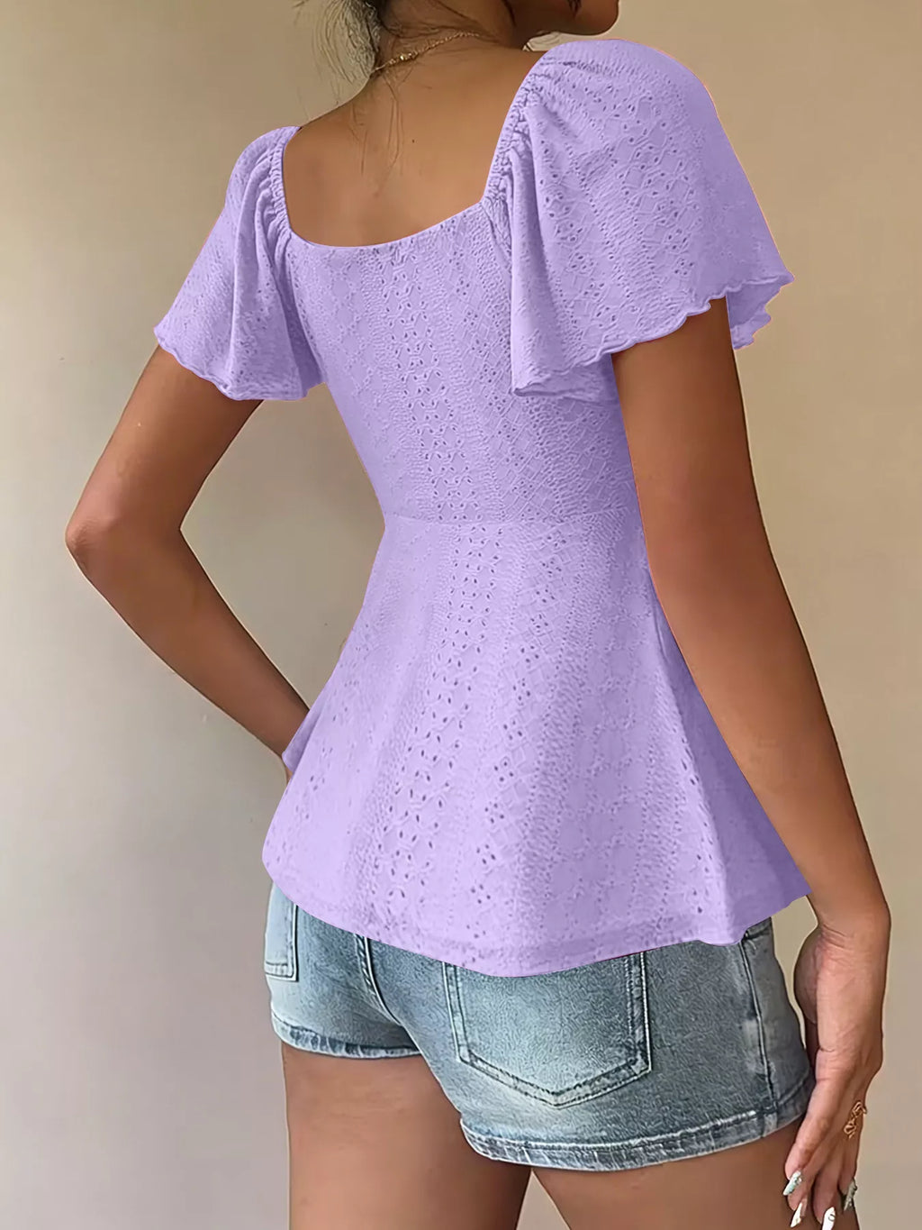Sweetheart Neck Flutter Sleeve Top - WYNFLARE