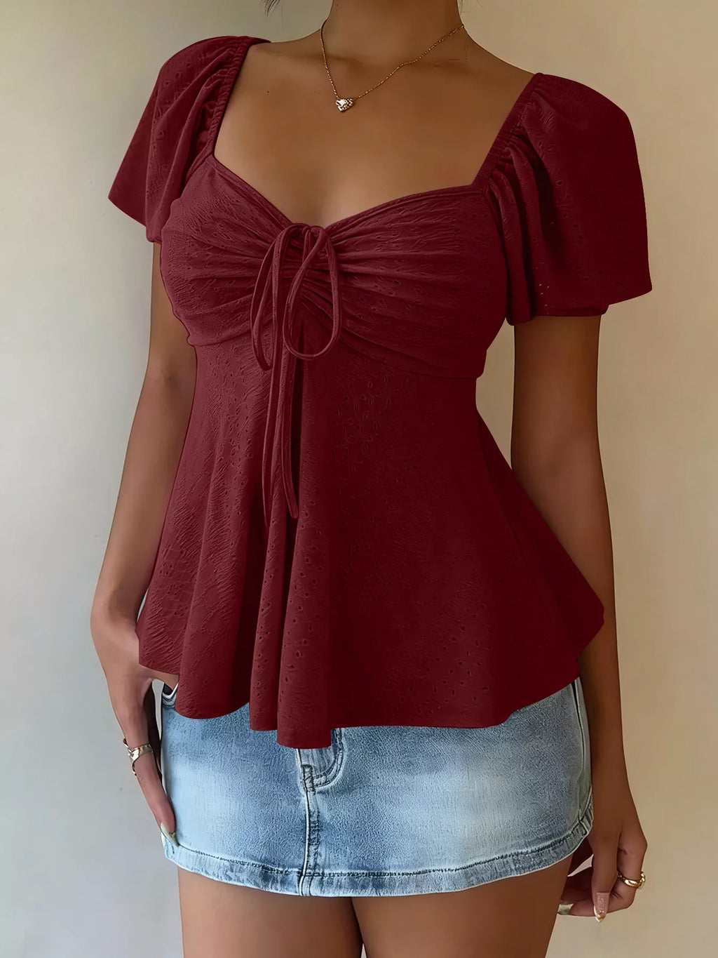 Sweetheart Neck Flutter Sleeve Top - WYNFLARE