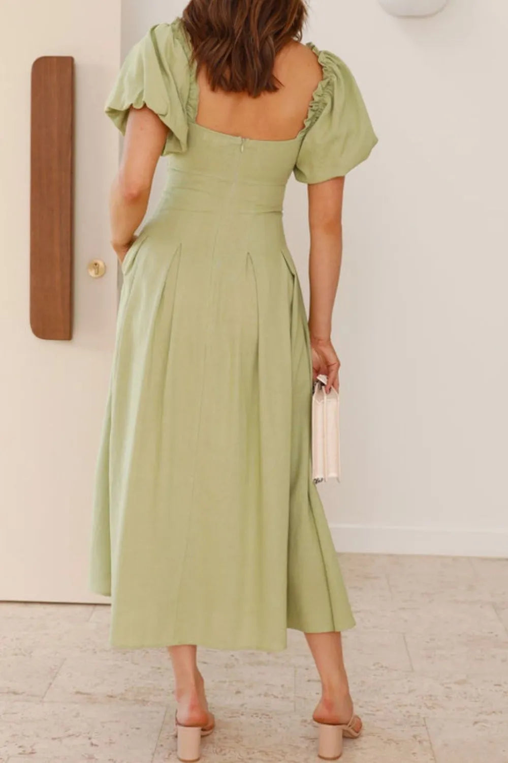 Sweetheart Neck Puff Sleeve Dress - WYNFLARE