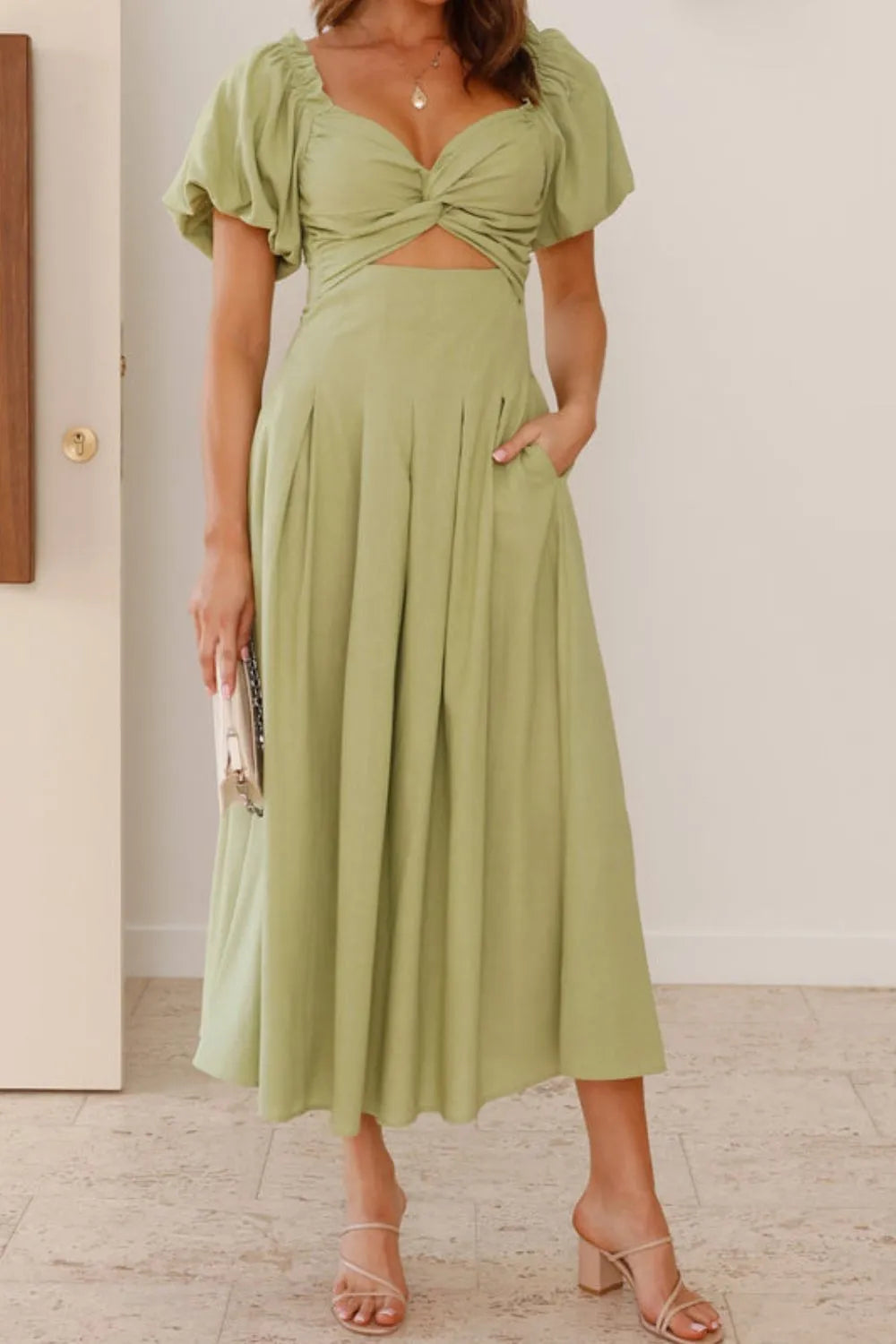 Sweetheart Neck Puff Sleeve Dress - WYNFLARE