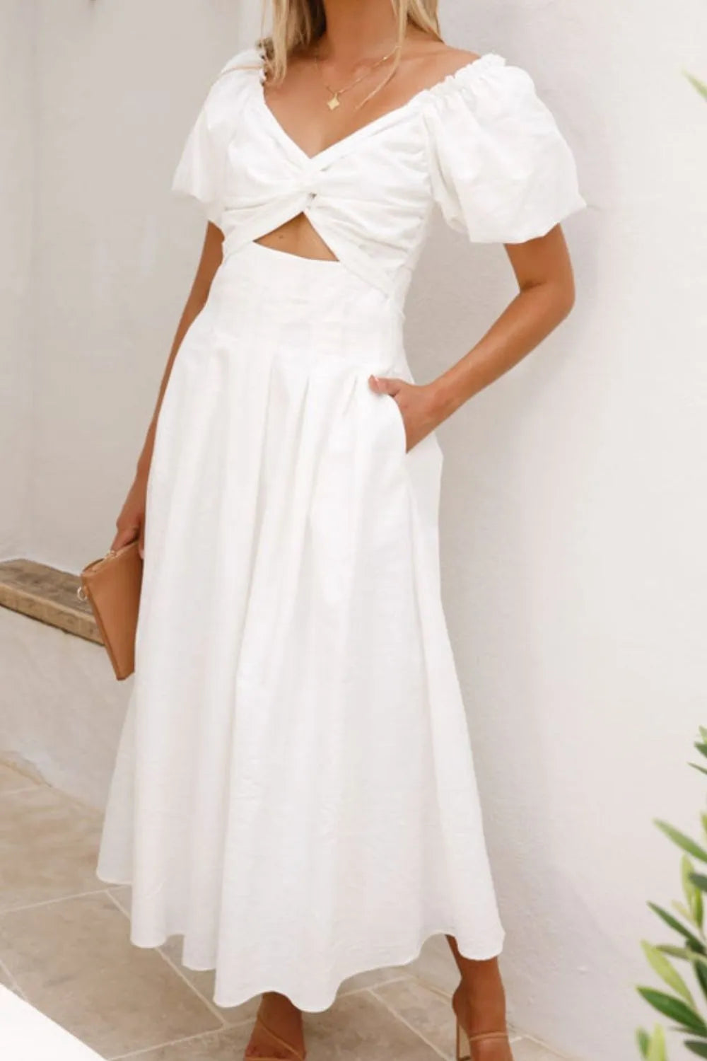 Sweetheart Neck Puff Sleeve Dress - WYNFLARE