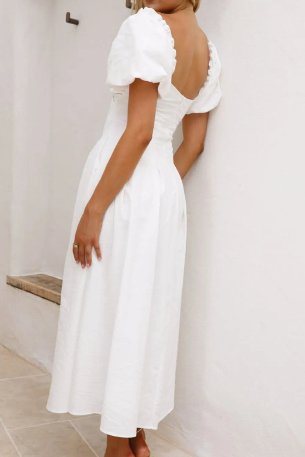 Sweetheart Neck Puff Sleeve Dress - WYNFLARE