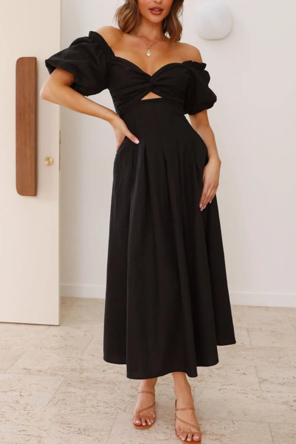 Sweetheart Neck Puff Sleeve Dress - WYNFLARE