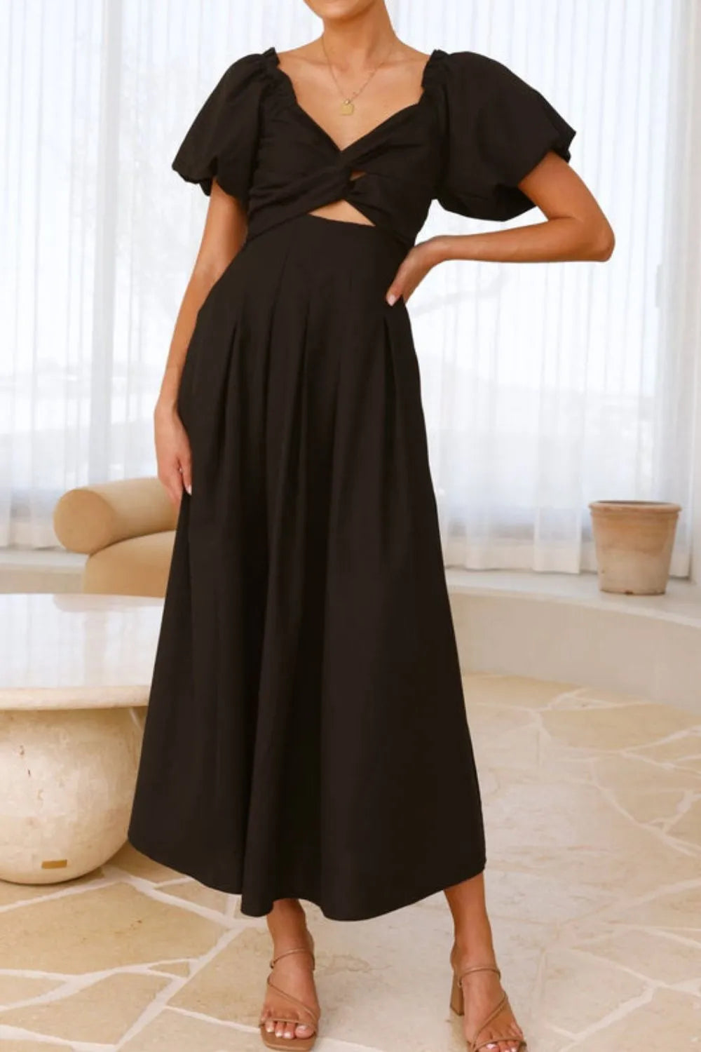 Sweetheart Neck Puff Sleeve Dress - WYNFLARE