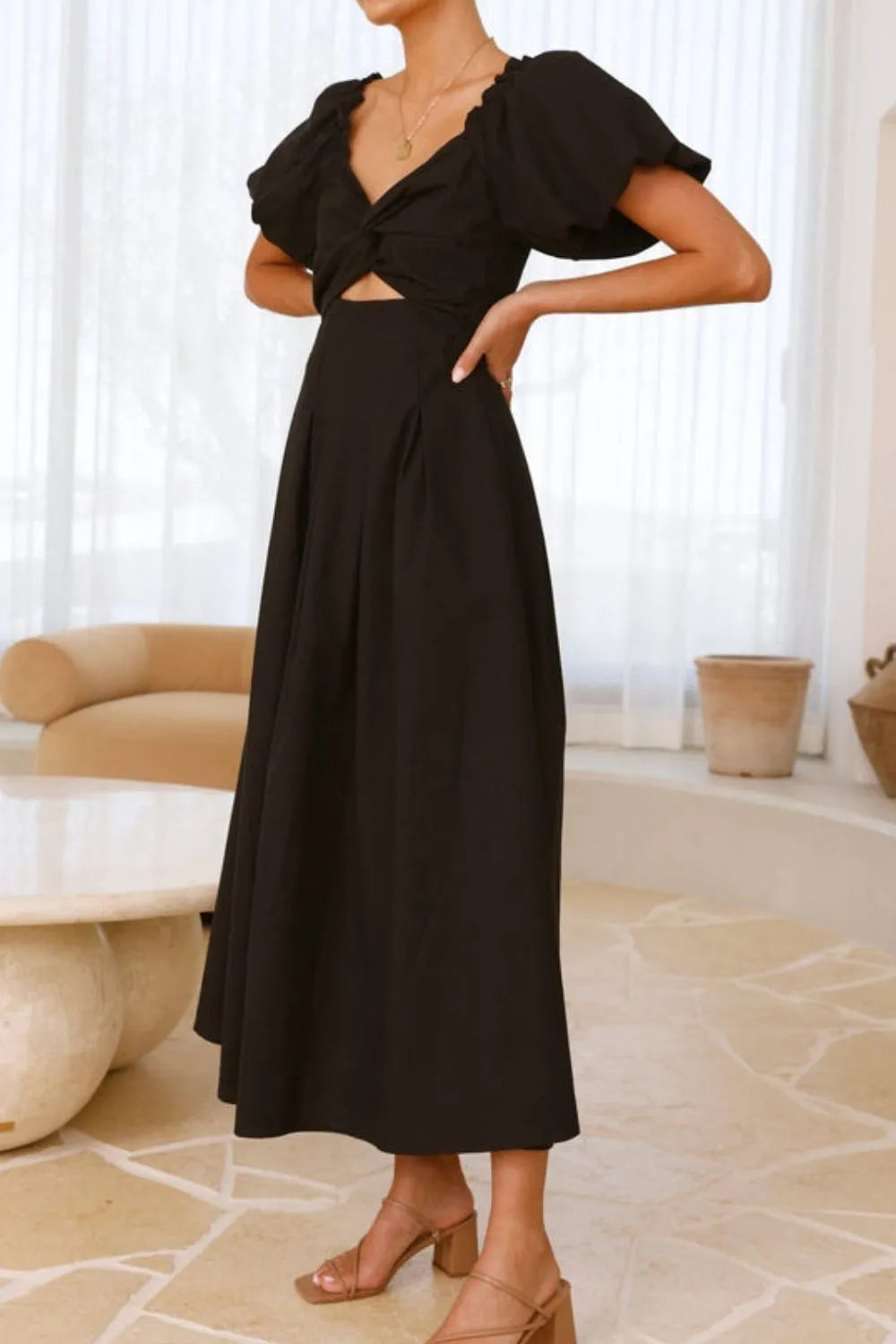Sweetheart Neck Puff Sleeve Dress - WYNFLARE