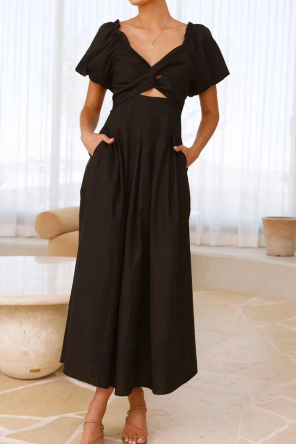 Sweetheart Neck Puff Sleeve Dress - WYNFLARE